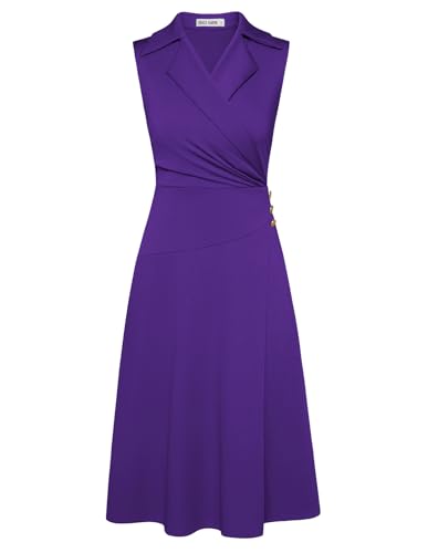 Kleid Damen Sommer Ärmellos V-Ausschnitt A-Linie Wickelkleid Formelle Business Büro Bleistiftkleid Dunkelviolett L von GRACE KARIN