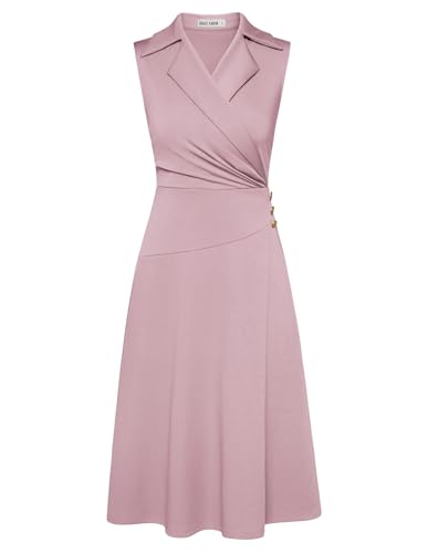 Kleid Hochzeitsgast Damen A-Linie Midi Wickelkleid Festliche Etuikleid Damen Elegant Business Outfit Hellrosa L von GRACE KARIN