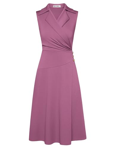 Damen Kleider Sommer A-Linie V-Ausschnitt A-Linie Midi Kleid Festliche Business Outfit Formelle Wickelkleider Violett Rosa L von GRACE KARIN