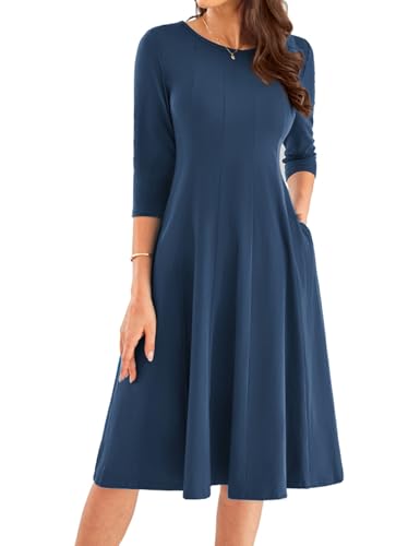 Cocktailkleid Damen Elegant Rüschen Kleider Herbst Festlich Hochzeit Kleid A-Linie S Marineblau -2 von GRACE KARIN