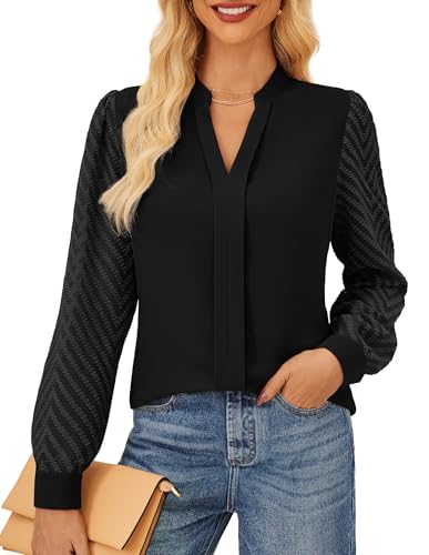 Damen 2025 Herbst Winter Shirt Lockere Casual Langarmshirt Henley V-Ausschnitt Festliche Oberteile Schwarz XL Damen 2025 Herbst Winter Shirt Lockere Casual Langarmshirt Henley V-Ausschnitt Festliche Oberteile Schwarz XL von GRACE KARIN