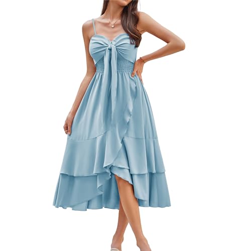 Damen A-Linie Dünne Ärmellos Spagettiträgern Partykleid Elegant V-Ausschnitt A-Linie Maxi Kleid Langes Swing Kleid Hellblau M von GRACE KARIN