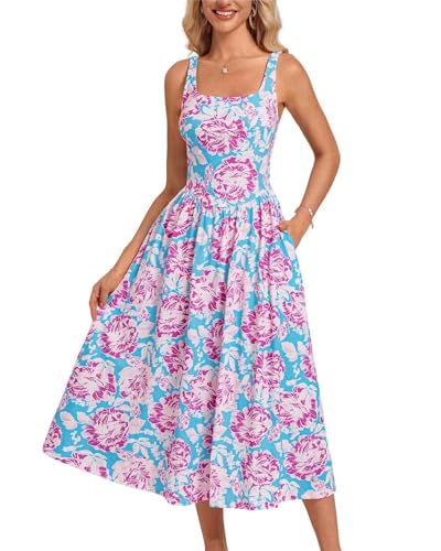 Damen A-Linie Fit and Flare Midikleid 2025 Verstellbares Spaghetti-Träger Tailliertes Kleid Sommer Urlaub Ferien Violette Blumen S Damen A-Linie Fit and Flare Midikleid 2025 Verstellbares Spaghetti-Träger Tailliertes Kleid Sommer Urlaub Ferien Violette Blumen S von GRACE KARIN