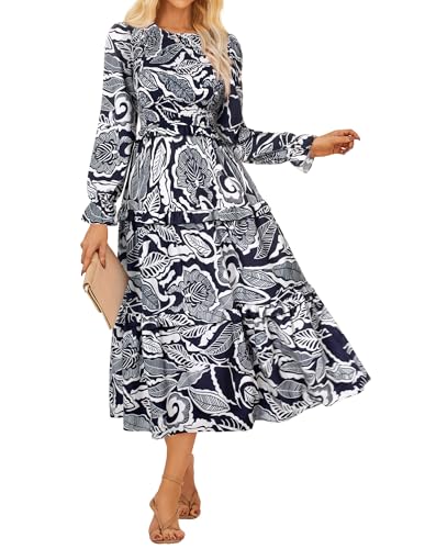 Damen A Linie Kleid Elegant Herbstkleider Langarm Blumenkleid Maxi Jersey Freizeitkleid Kleid CL146-04 L von GRACE KARIN