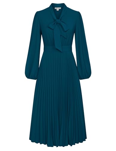 Damen A-Linie Kleid V-Ausschnitt Langarm Kleid mit Verstecktem Reißverschluss Grau Blau 46 von GRACE KARIN