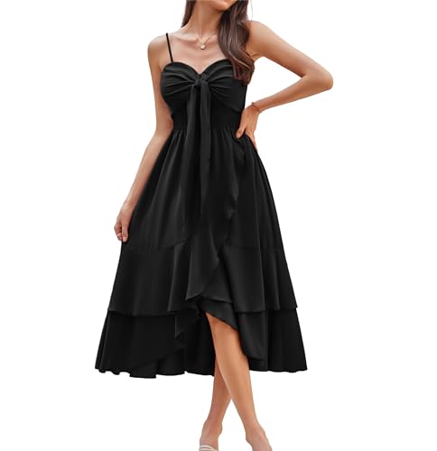 Damen Ärmellos Boho Strandkleider Sexy Verstellbaren Spagettiträgern A-Linie Kleid Elegant Abendparty Cocktail Ausgehen Kleid Schwarz S von GRACE KARIN