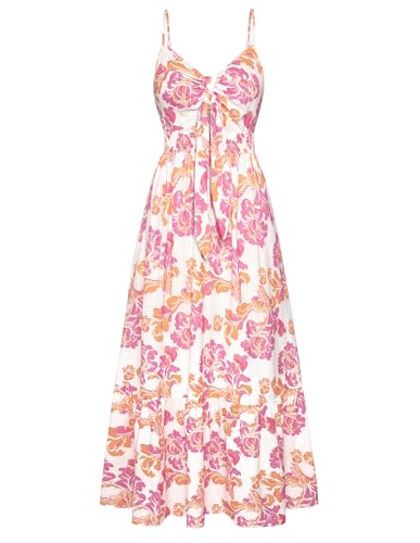 Damen Ärmellos Spaghettiträger Maxi Kleid Elegant Casual Langes Swing Blumenkleid A-Linie Garten Urlaubskleid am Meer Rosa Blume M von GRACE KARIN