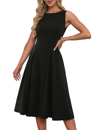 Damen Ärmelloses Sommerkleider 2025 Formelles A-Linie Fit and Flare Midikleid Vintage Brautjungfernkleider für Hochzeit Schwarz S von GRACE KARIN
