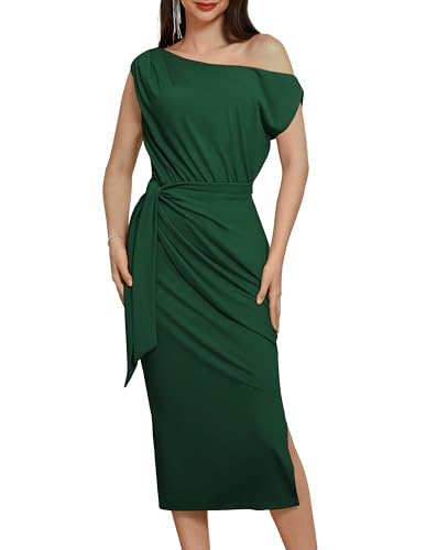 Damen Abend Party Hochzeit Kleid 2024 Cocktailkleid Kurzarm Bodycon Midi Kleid EIN Schluter Festlich Dress XL Dunkelgrün CL2996S24-08 von GRACE KARIN