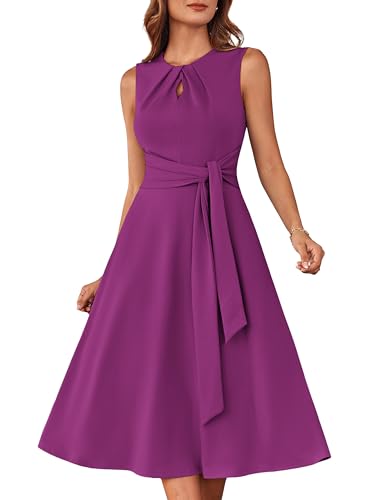 Damen Abendkleider Ärmellos Rundhals Cocktail Hochzeit Formelles Kleid mit Seitlichen Trägern Rosenrot 2XL von GRACE KARIN