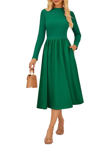 Damen Arbeits-und Bürokleid Vintage-Kleid einfarbig figurbetontes Midikleid mit Taschen Reines Grün S von GRACE KARIN