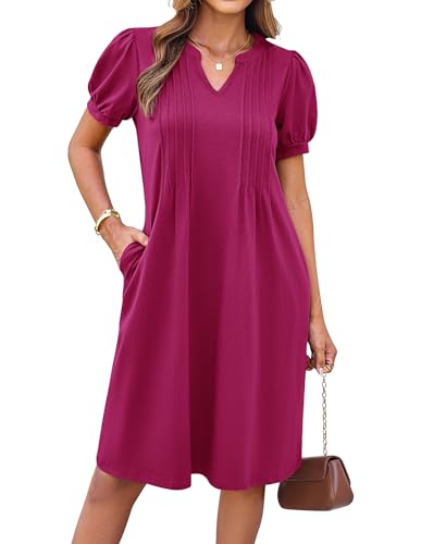 Damen Blau Kleider A Linie Knielang Mit Taschen Freizeitkleider Kuzarm Sommer Kleider Elegant Strandkleid Rosarot XL von GRACE KARIN