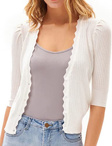 Damen Bolero Strickjacke sexy tiefer V-Ausschnitt Loose Fit Cardigan Knitwear 2XL Cremeweiß CL0227S21-02 von GRACE KARIN