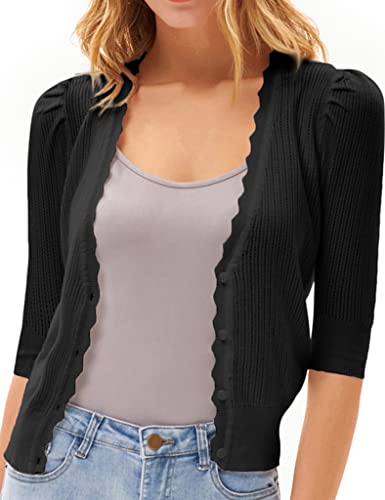 Damen Bolero Strickjacke sexy tiefer V-Ausschnitt Loose Fit Cardigan Knitwear 2XL Schwarz CL0227S21-03 von GRACE KARIN