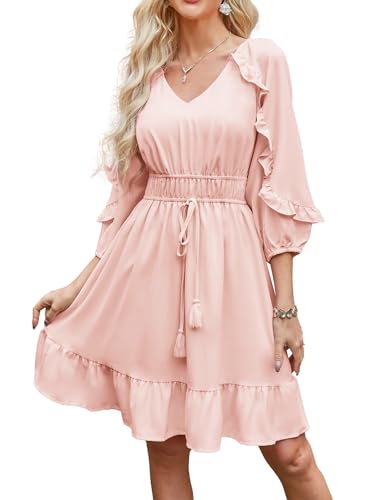 Damen Casual Freizeit Swing Kleid Daily Rüschen Sommer Kleider Rosa L von GRACE KARIN