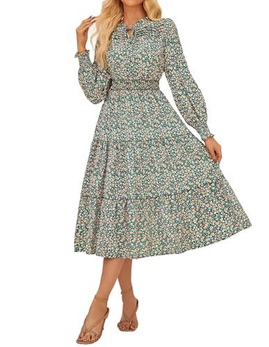 Damen Casual Kleid Herbst Geschichtet Ausgestellter A Linie Lang Kleid S Grün und Gelb von GRACE KARIN