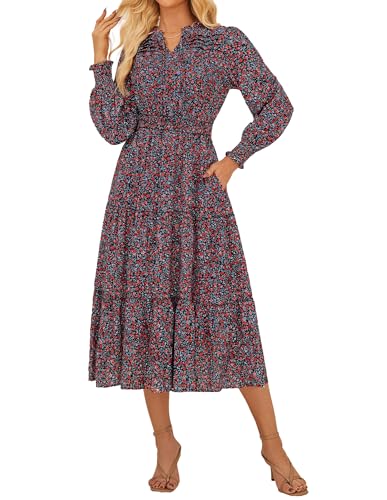 Damen Casual Kleid Sommer Herbst Geschichtet Ausgestellter A Linie Lang Kleid S Schwarz und Rot von GRACE KARIN