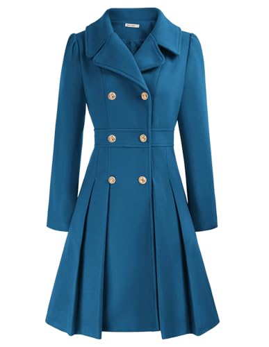 GRACE KARIN Damen Cerulean Wintercoat Mantel Langarm Doppelknopf Revers Wintermantel Warm Jacke einfarbig Mantel casual style Outwear 2XL CL0977A21-19 von GRACE KARIN