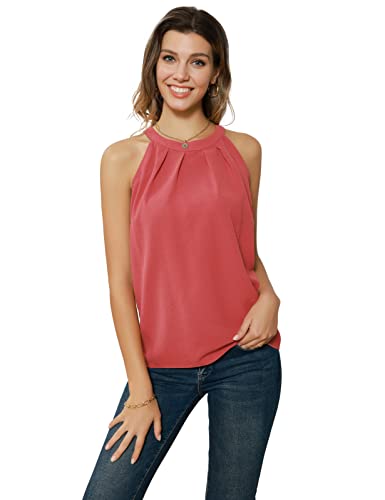 Damen Neckholder Top Chiffon Bluse T-Shirt Rundhals Ärmellose Oberteile Tank Tops Top Damen Sommer Oberteile Terrakotta L CL1104S22-01 von GRACE KARIN