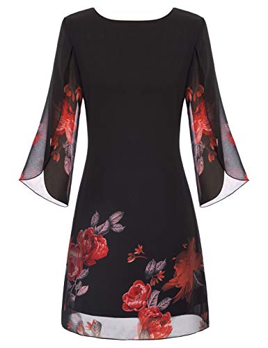 Damen Chiffon Kleid Langarm Casual Sommer Kleid Loose Fit Elegant Abendkleid 2XL Schwarz rot CL11125-23 von GRACE KARIN