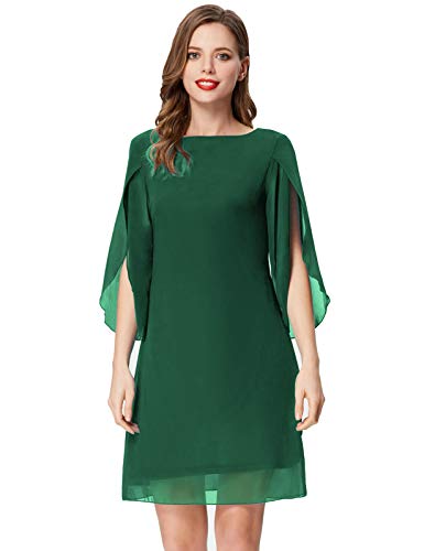 Damen Langarm Loose Fit Freizeit Sommer Elegant Midi Kleid Chiffon Kleid XL Dunkelgrün CL11125-6 von GRACE KARIN