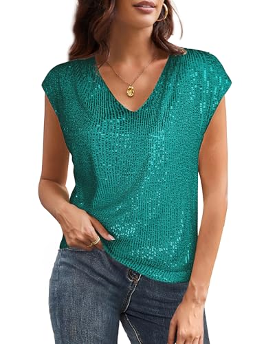 Damen Cocktailbluse Elegant Funkelnde Pailletten Tunika V-Auschnitt Kuzre Ärmel Shirt Glitzer Oberteile für Kleid Tops Smaragdgrün XXL Damen Cocktailbluse Elegant Funkelnde Pailletten Tunika V-Auschnitt Kuzre Ärmel Shirt Glitzer Oberteile für Kleid Tops Smaragdgrün XXL von GRACE KARIN