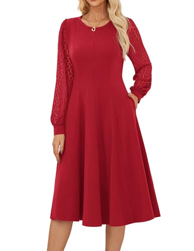 Damen Cocktailkleid Formell Midikleid Rundhals A-Linien Swing Business Kleid Spitze Langarm Sommerkleid Abendkleid Rot M Damen Cocktailkleid Formell Midikleid Rundhals A-Linien Swing Business Kleid Spitze Langarm Sommerkleid Abendkleid Rot M von GRACE KARIN