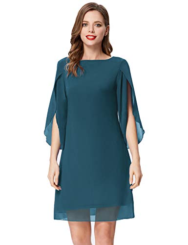Damen Elegant Abendkleid Loose Fit Chiffon Kleid Langarm Casual Sommer Kleid 3XL Pfauenblau CL11125-21 von GRACE KARIN