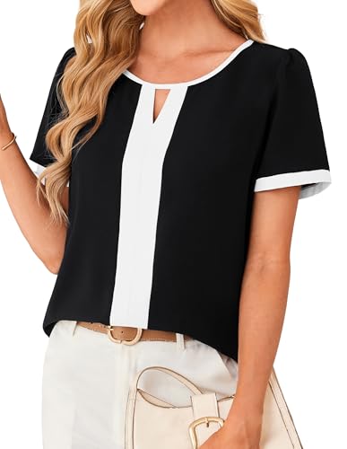 Damen Lässige Top Sommer Leicht Komfortabel Rundhals Locker T Shirt XXL Schwarz von GRACE KARIN