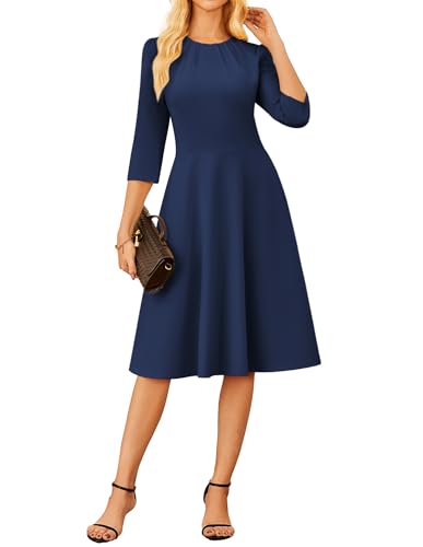 Damen Elegant Cocktailkleid Vintage 3/4 Ärmel Hohe Taille A-Linie Midikleid M Marineblau von GRACE KARIN