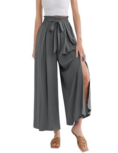 Damen Elegant Hohe Taille Palazzo Hose Sommer Loose Hose Mit Taschen Dunkelgrau S von GRACE KARIN