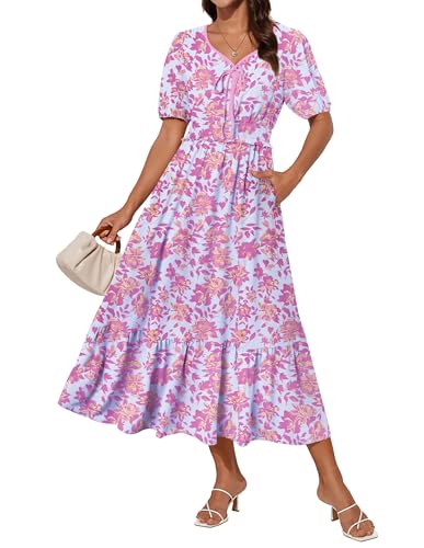 Damen Elegant Midikleid Kurzarm V-Ausschnitt Sommerkleid A Linien Hochzeitsgast Kleid Freizeitkleid Hellblau Violette Blumen XL Damen Elegant Midikleid Kurzarm V-Ausschnitt Sommerkleid A Linien Hochzeitsgast Kleid Freizeitkleid Hellblau Violette Blumen XL von GRACE KARIN