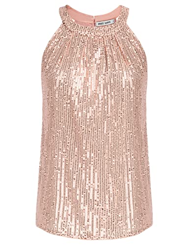 Damen Elegant Pailletten Neckholder Shirt Rundhals Bluse Casual Tops Ärmellose Gold Rosa 2XL CL1792A22-10 Damen Elegant Pailletten Neckholder Shirt Rundhals Bluse Casual Tops Ärmellose Gold Rosa 2XL CL1792A22-10 von GRACE KARIN