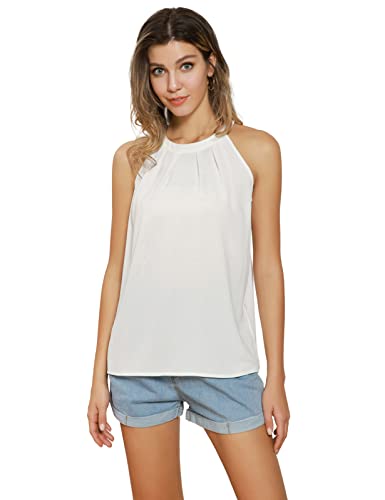 Damen Oberteile Sommer Elegant Rundhals Bluse Neckholder Top Chiffon Neckholder Shirt Top Damen Sommer Tops Ärmellose Oberteile Ivory 2XL CL1104S22-02 von GRACE KARIN