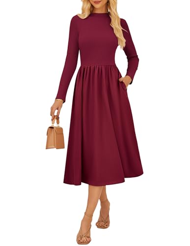Damen Elegantes A-Linien-Strickkleid Herbst Freizeitkleid Hohe Taille Langarmkleid Weinrot L Damen Elegantes A-Linien-Strickkleid Herbst Freizeitkleid Hohe Taille Langarmkleid Weinrot L von GRACE KARIN