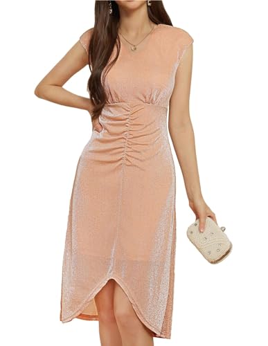 Damen Elegantes Unregelmäßigem Saum A Linie Kleid Hoher Taille Ärmelloses Partykleid Champagner Gold 44 von GRACE KARIN