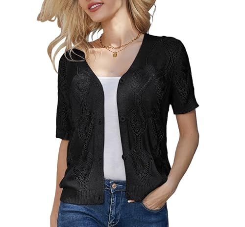 Damen Festlich Kurze Strickjacke Kurzarm elegant Solide Bolero Zum Kleid Schwarz S von GRACE KARIN