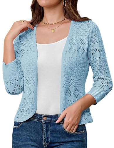 Damen Festlich Strickjacke 3/4 Ärmel Open Front Copped Bolerojacke Elegant Ausgehöhltes Solide Cardigan S von GRACE KARIN