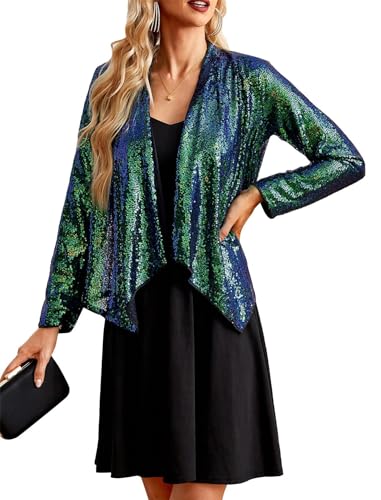 Damen Funkelnde Pailletten Bolero Festliche Lockere Kurze Strickjacke Elegant Formal Cardigan für Abendkleid Blaugrün S von GRACE KARIN