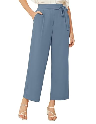 Damen Gerade Anzughose Hohe Taille Hose Loose Casual Business Elegant Büro Pants mit Gummibund Grau Blau XL von GRACE KARIN