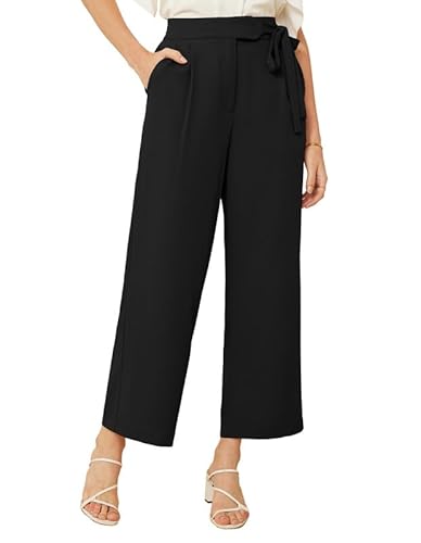 Damen Gerade Anzughose Hohe Taille Hose Loose Casual Business Elegant Büro Pants mit Gummibund Schwarz XL von GRACE KARIN