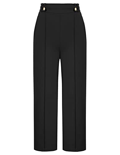 Damen Gerade Hose Hohe Taille Hose Loose Casual Business Elegant Büro Pants mit Gummibund Schwarz XL von GRACE KARIN