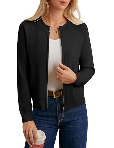 Damen Gerippte Dehnbare Strickjacke Lange Raglanärmel Casual Cardigan 2025 Frauenmode Strickwaren Schwarz XL von GRACE KARIN