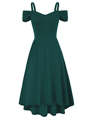 Damen High-Low Saum Faltenrock Schulterfrei Abendkleid Elegant V-Ausschnitt Spagehtti Träger Cocktailkleid XL Dunkelgrün CL1742A22-04 von GRACE KARIN