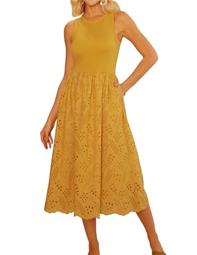GRACE KARIN Ärmellose Sommerkleider für Frauen Tank Kleid A Line Midi Kleid Casual SunKleides with Taschen Gelb Daily XL von GRACE KARIN