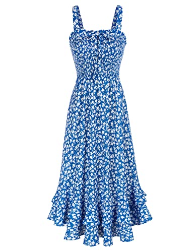 Damen Kleider Sommer Blumenkleid Freizeitkleid Freizeitkleid Swing Trägerkleid Abendkleid XL Blau-Weiß Blume von GRACE KARIN