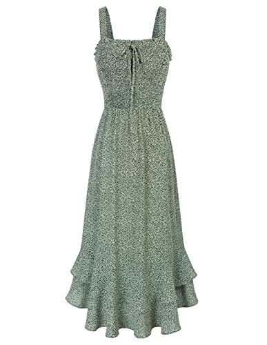 Damen Kleid Informelle Arbeitskleid Blumendruck Cocktailkleid Swing Trägerkleid Abendkleid XL Grün-Weiße Blume CL1947S23-02 von GRACE KARIN