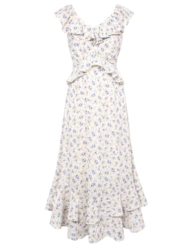 GRACE KARIN Damen Kleid Lässig Boho Strandkleider Ärmellos Blumenkleid Hellblaue Blume M von GRACE KARIN