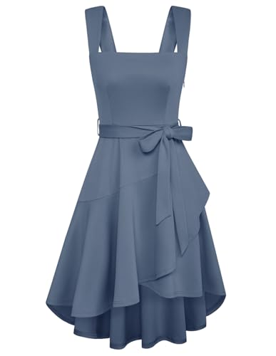 Damen Knie A-Linie Party Plissee Kleid mittelalterlicher Swing Cocktail Abendkleider Blaugrau XXL von GRACE KARIN