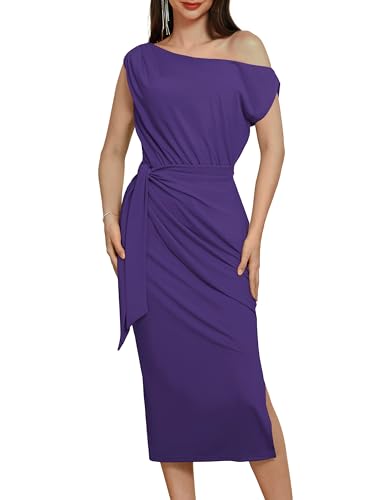 Damen Kurzarm Bodycon Midi Kleid 2024 Cocktailkleid EIN Schluter Dress Abend Party Hochzeit M Dunke Llila CL2996S24-09 von GRACE KARIN